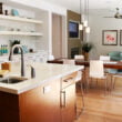 Modern kitchen with sitting and dining area